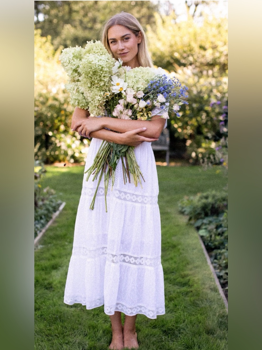 White Button-Front Midi Dress with Lace Trim - Picture 5 of 15